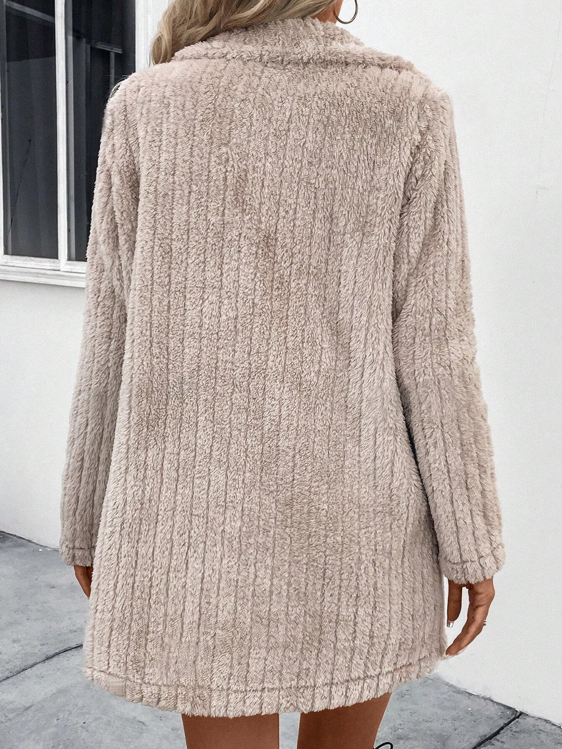Fuzzy Button Up Long Sleeve Coat with Pockets - Charming Charlie