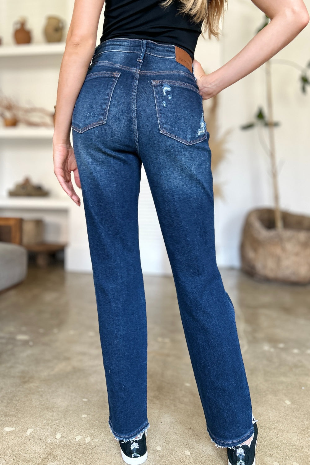 Judy Blue Full Size High Waist Rigid Magic Heavy Destroy Straight Jeans - Charming Charlie
