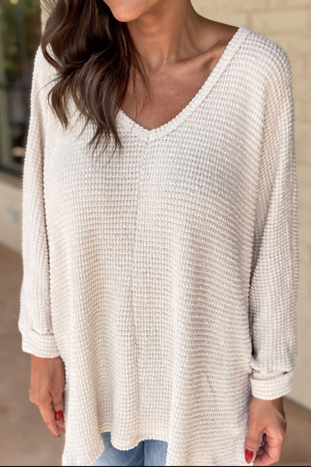 Side Slit V-Neck Long Sleeve Top - Charming Charlie