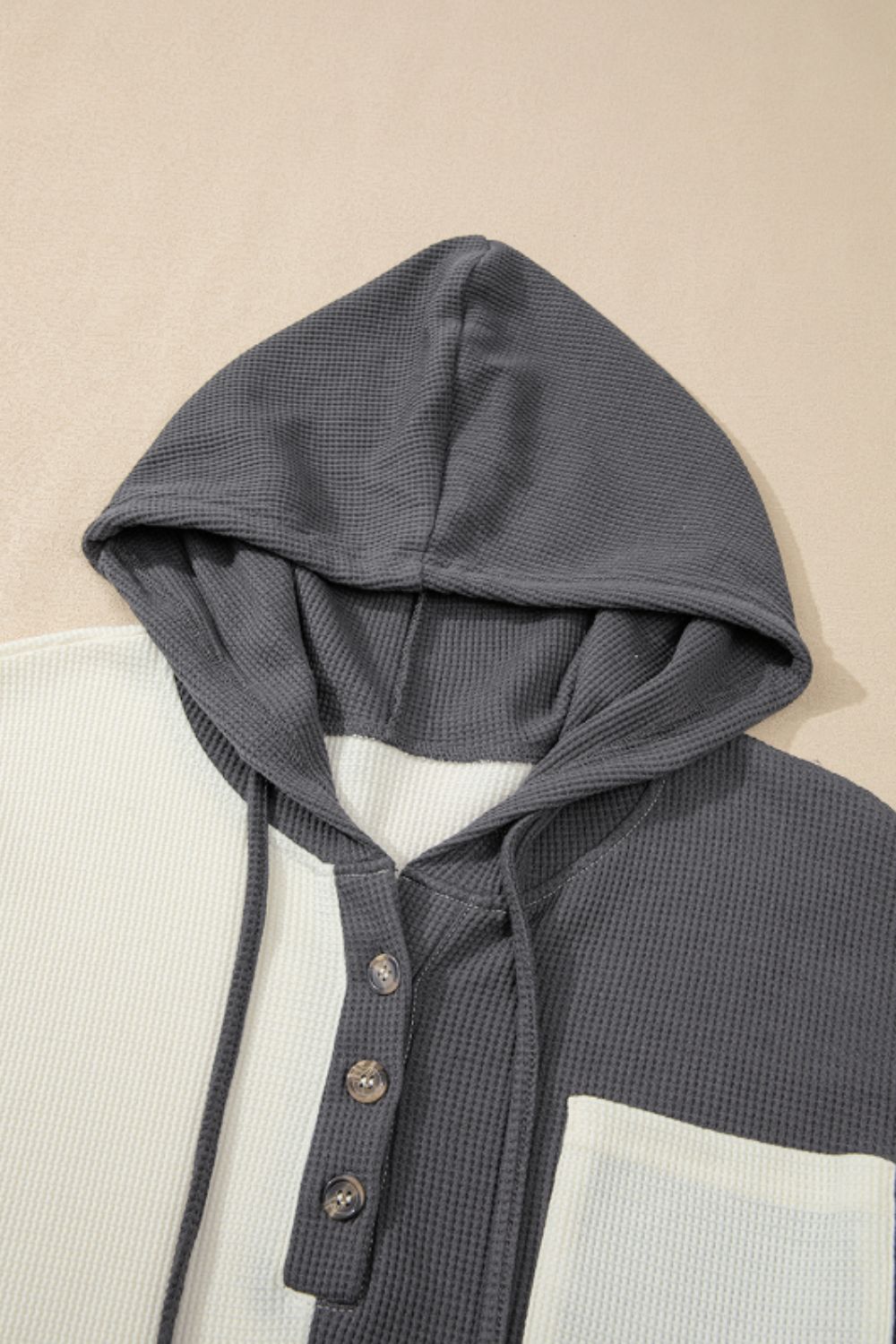 Waffle-Knit Two-Tone Long Sleeve Hoodie - Charming Charlie
