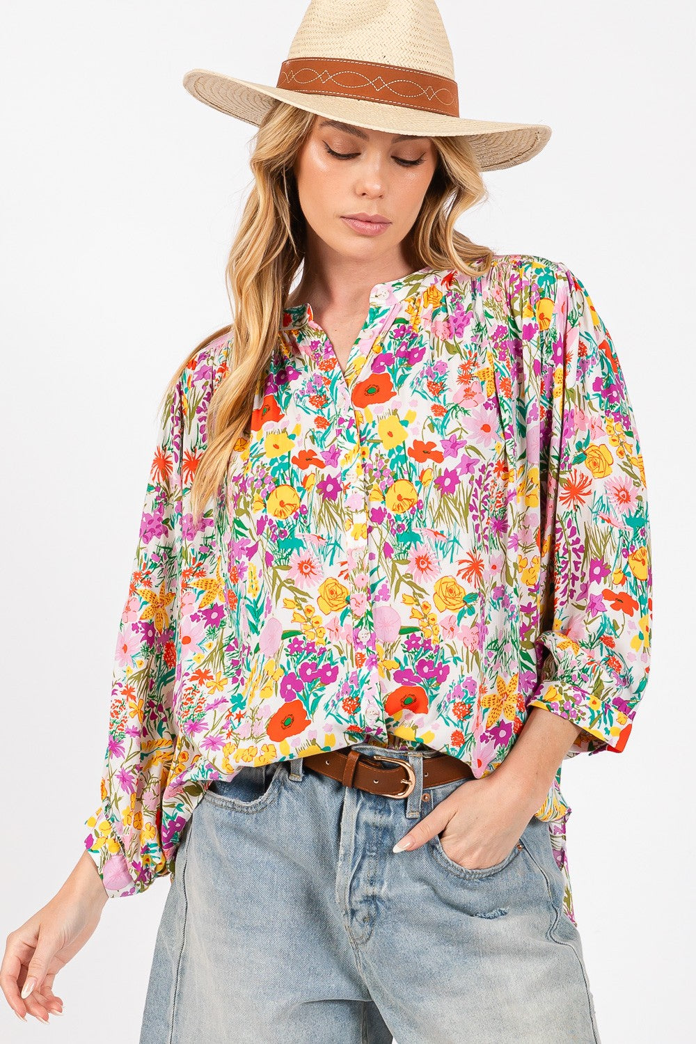 SAGE + FIG Button Down Floral Shirt - Charming Charlie