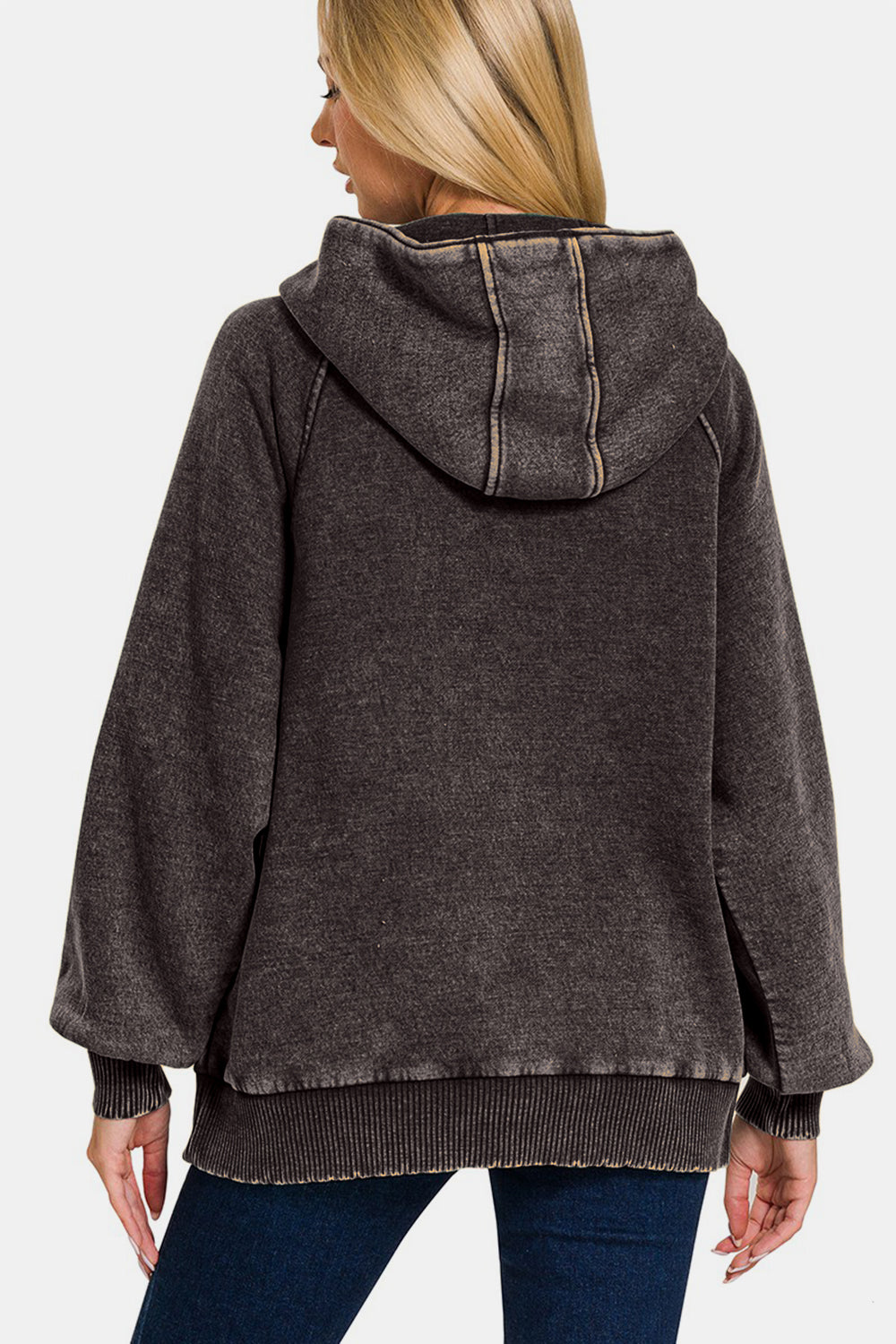 Zenana Acid Wash Fleece Kangaroo Hoodie - Charming Charlie