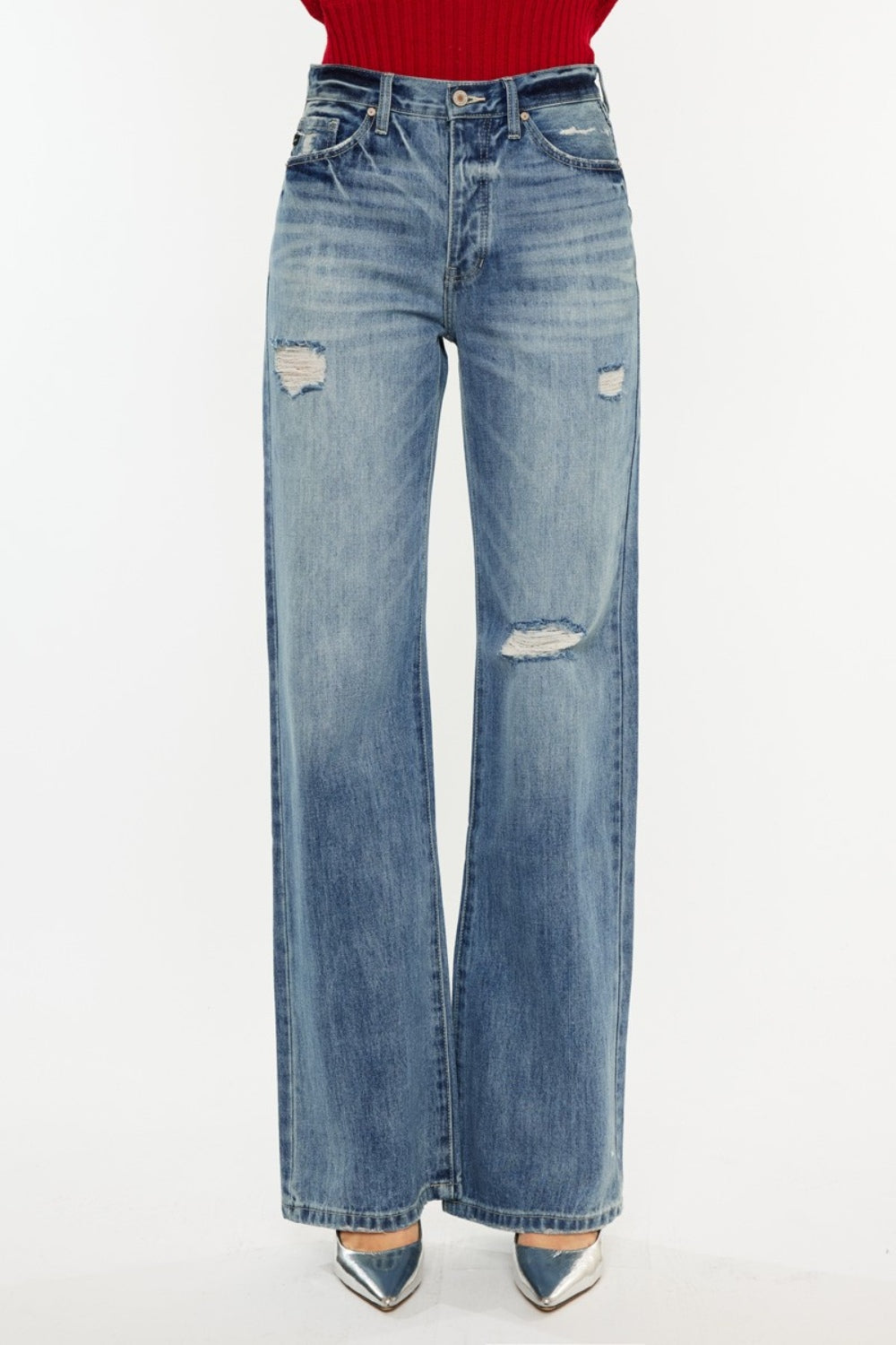 Kancan Distressed High Waist Bootcut Jeans - Charming Charlie