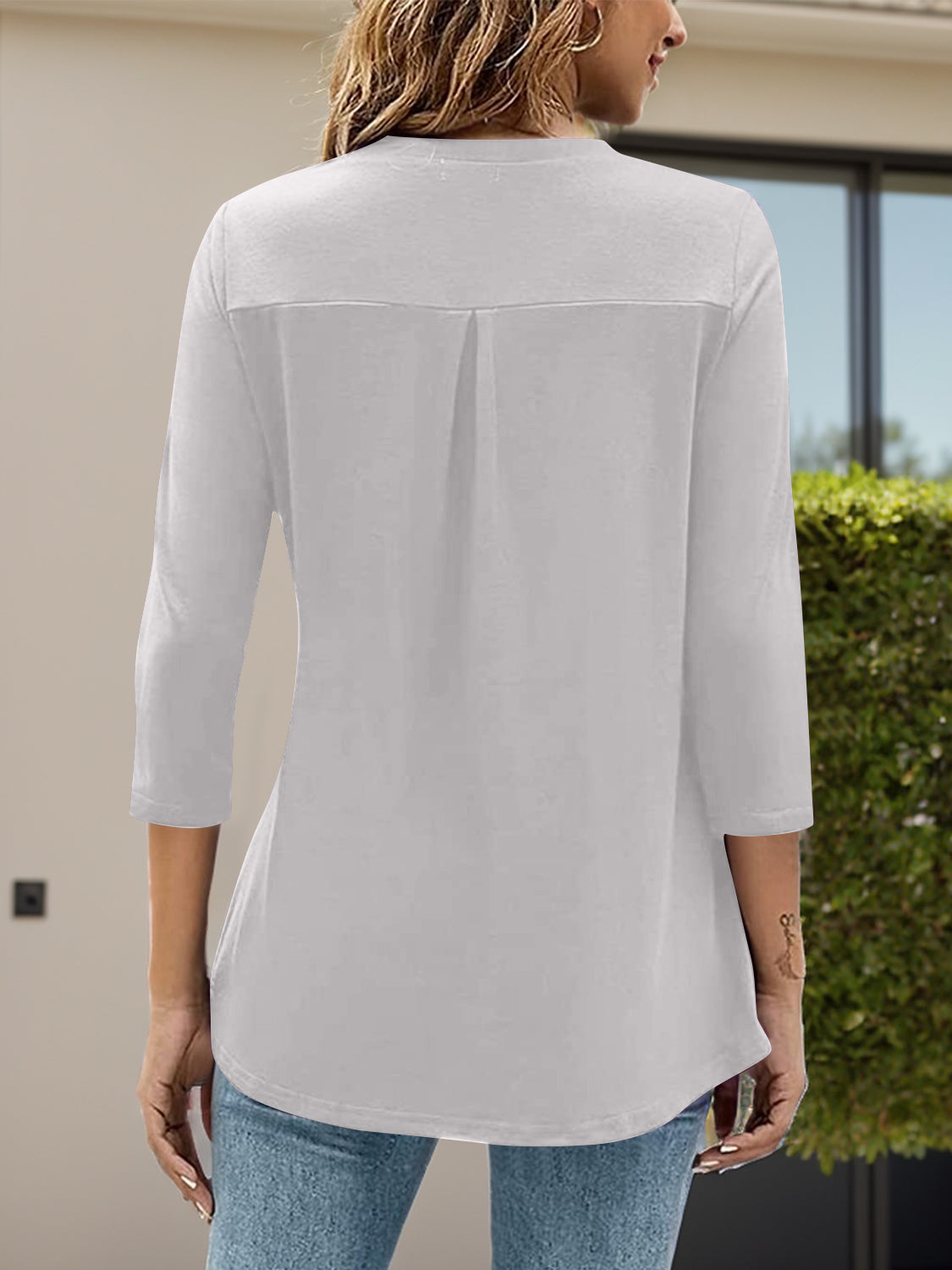 Notched Three-Quarter Sleeve T-Shirt - Charming Charlie