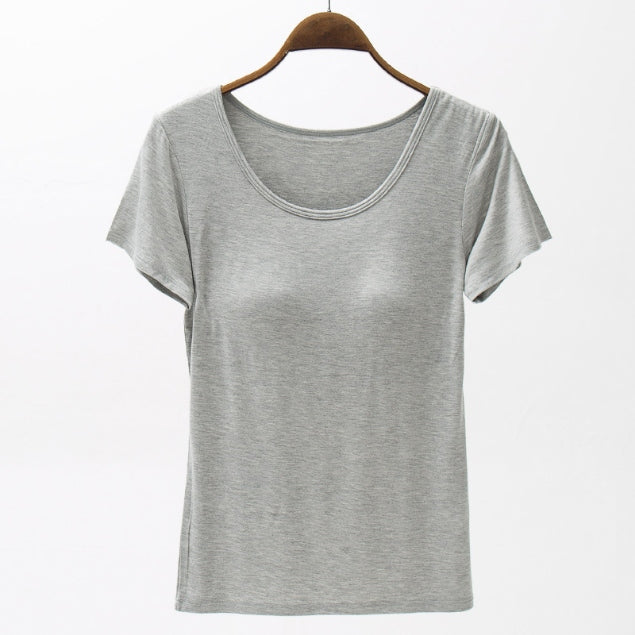 Round Neck Modal T-Shirt with Bra - Charming Charlie