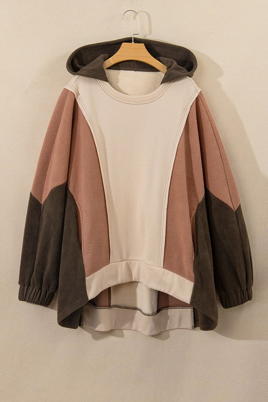 Brown Exposed Seam Colorblock Plus Size Hoodie - Charming Charlie