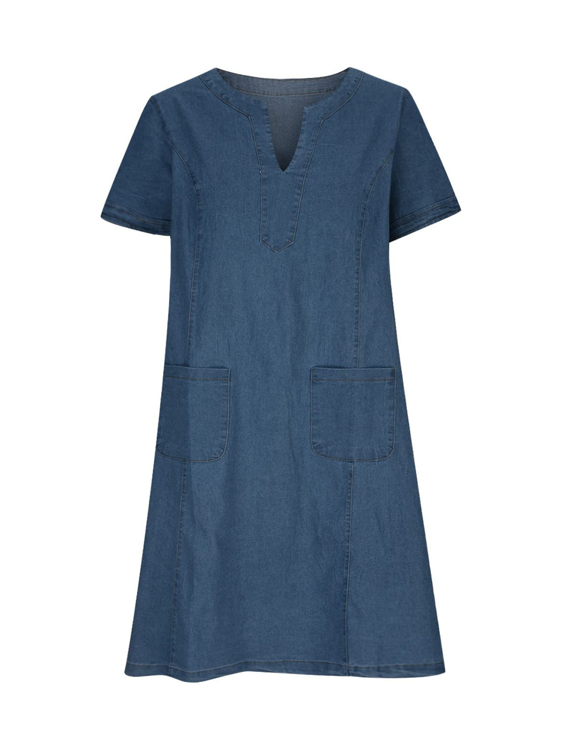 Full Size Notched Short Sleeve Denim Dress - Charming Charlie