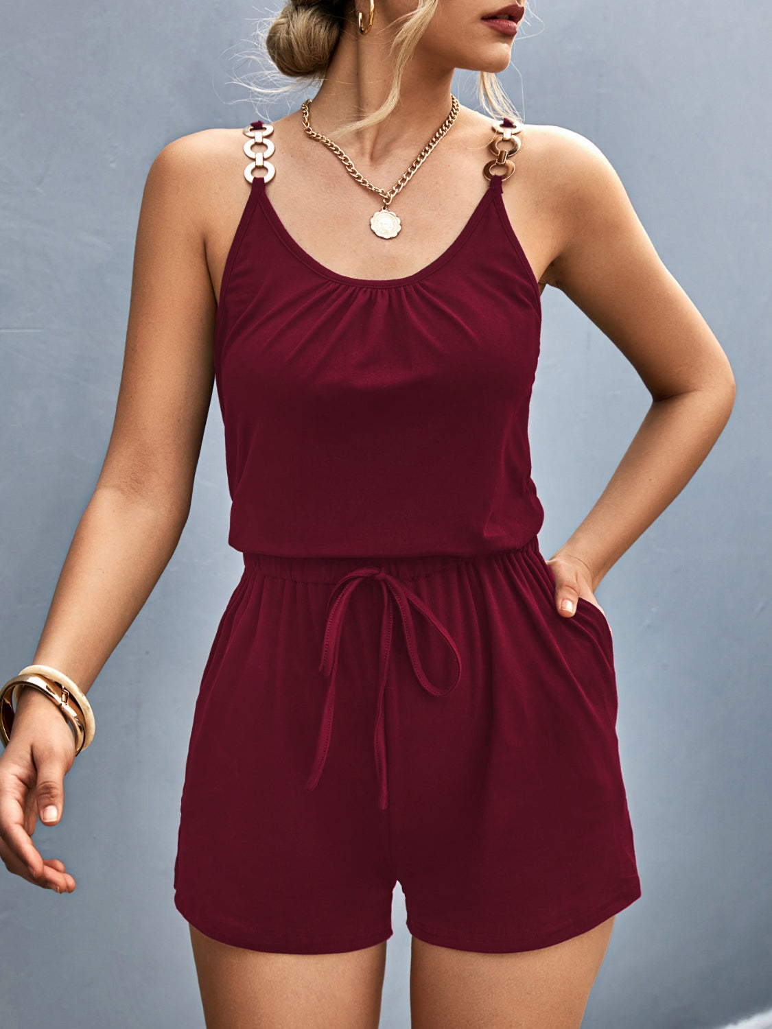 Scoop Neck Romper with Pockets - Charming Charlie