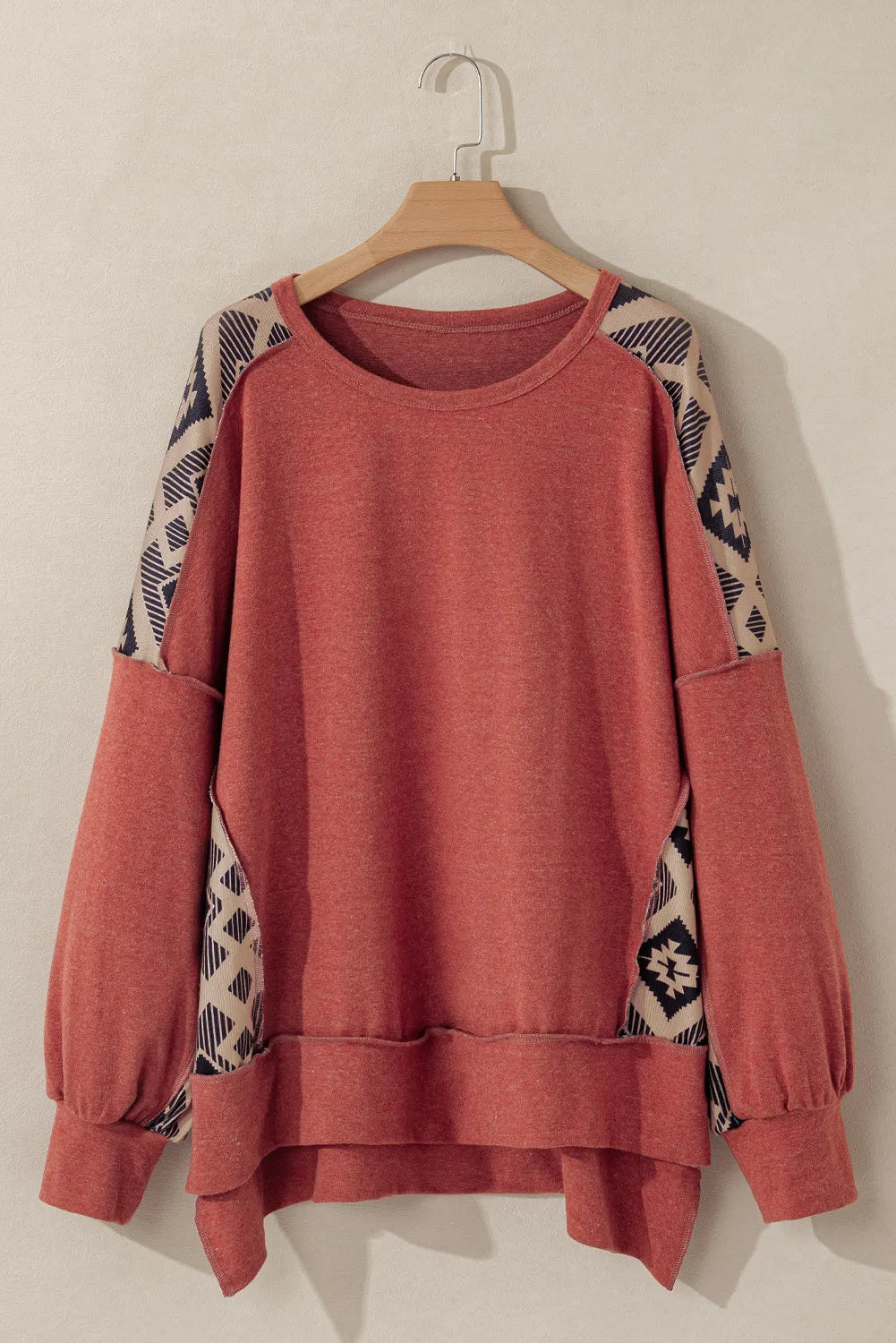 Plus Size Geometric Round Neck Long Sleeve Sweatshirt - Charming Charlie