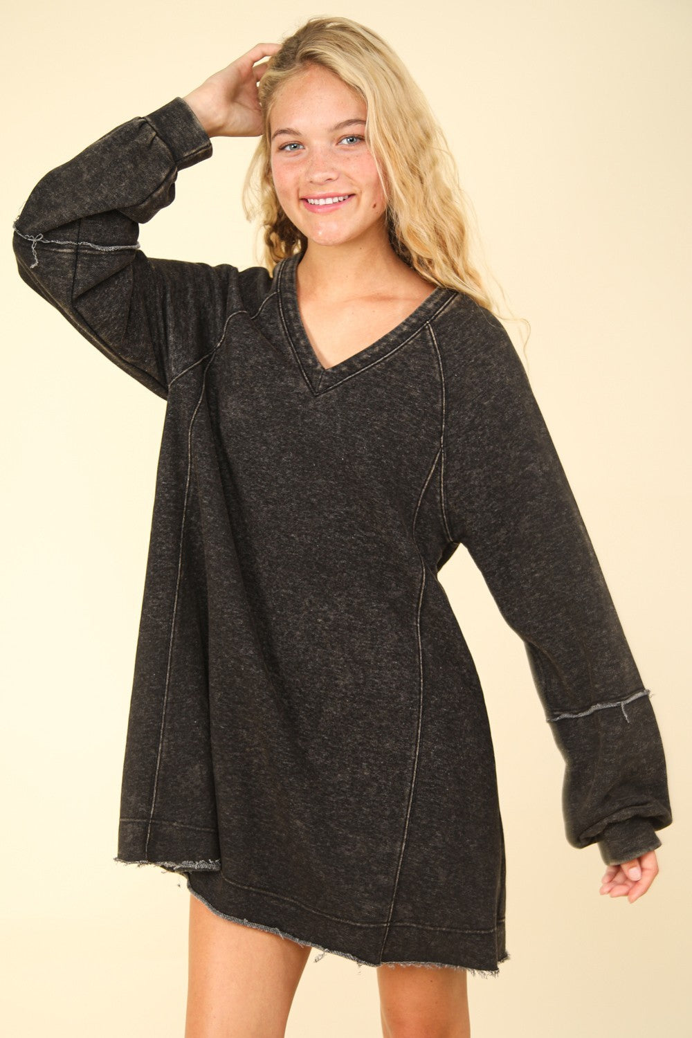 VERY J Mineral Washed Oversized A-Line Mini Dress - Charming Charlie