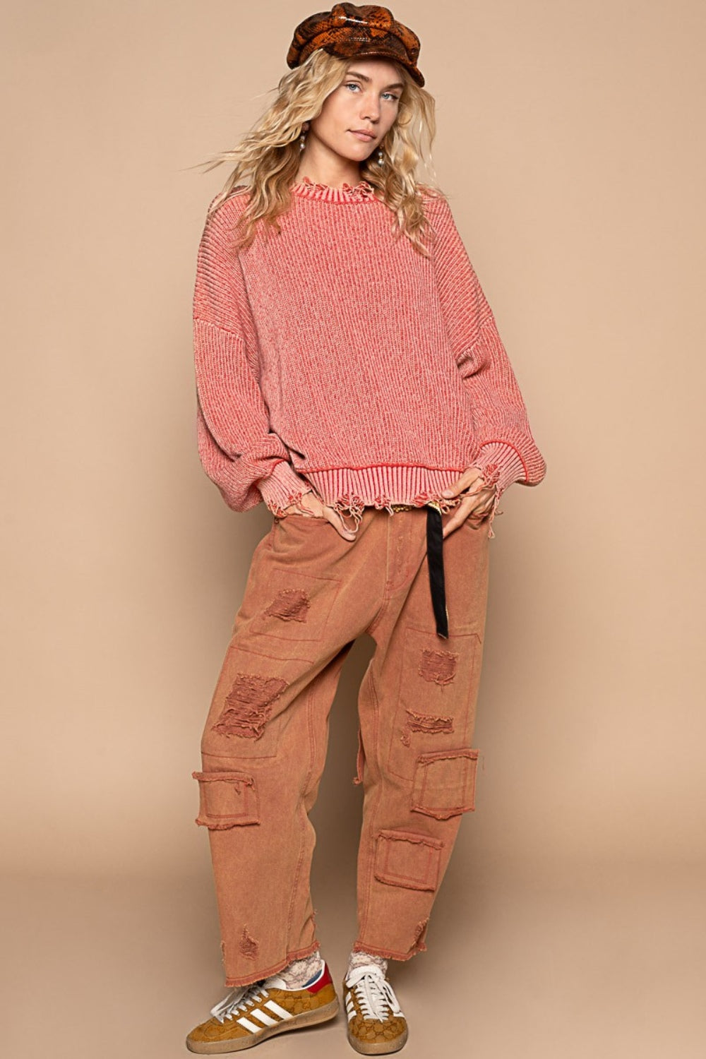 POL Distressed Washed Drop Shoulder Sweater - Charming Charlie