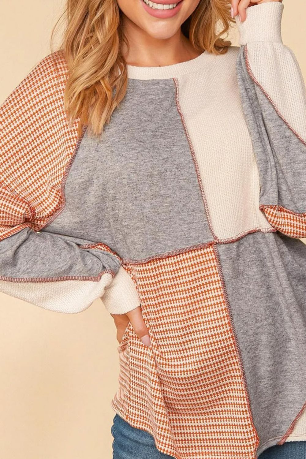 Exposed Seam Color Block Round Neck Top - Charming Charlie