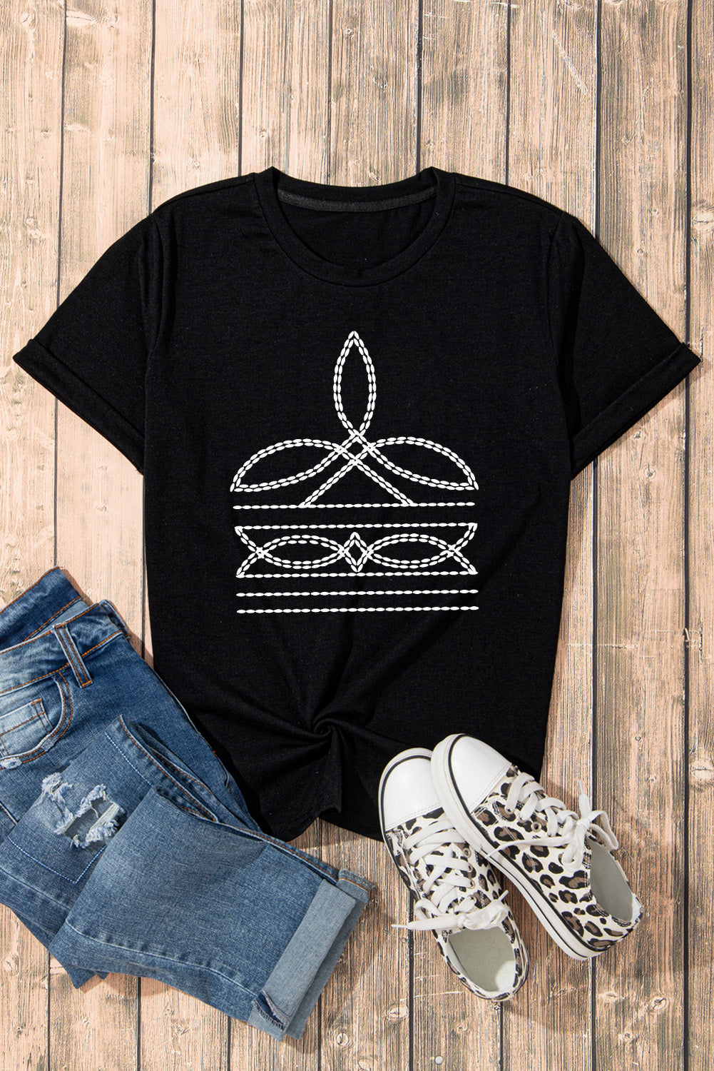 Graphic Round Neck Short Sleeve T-Shirt - Charming Charlie