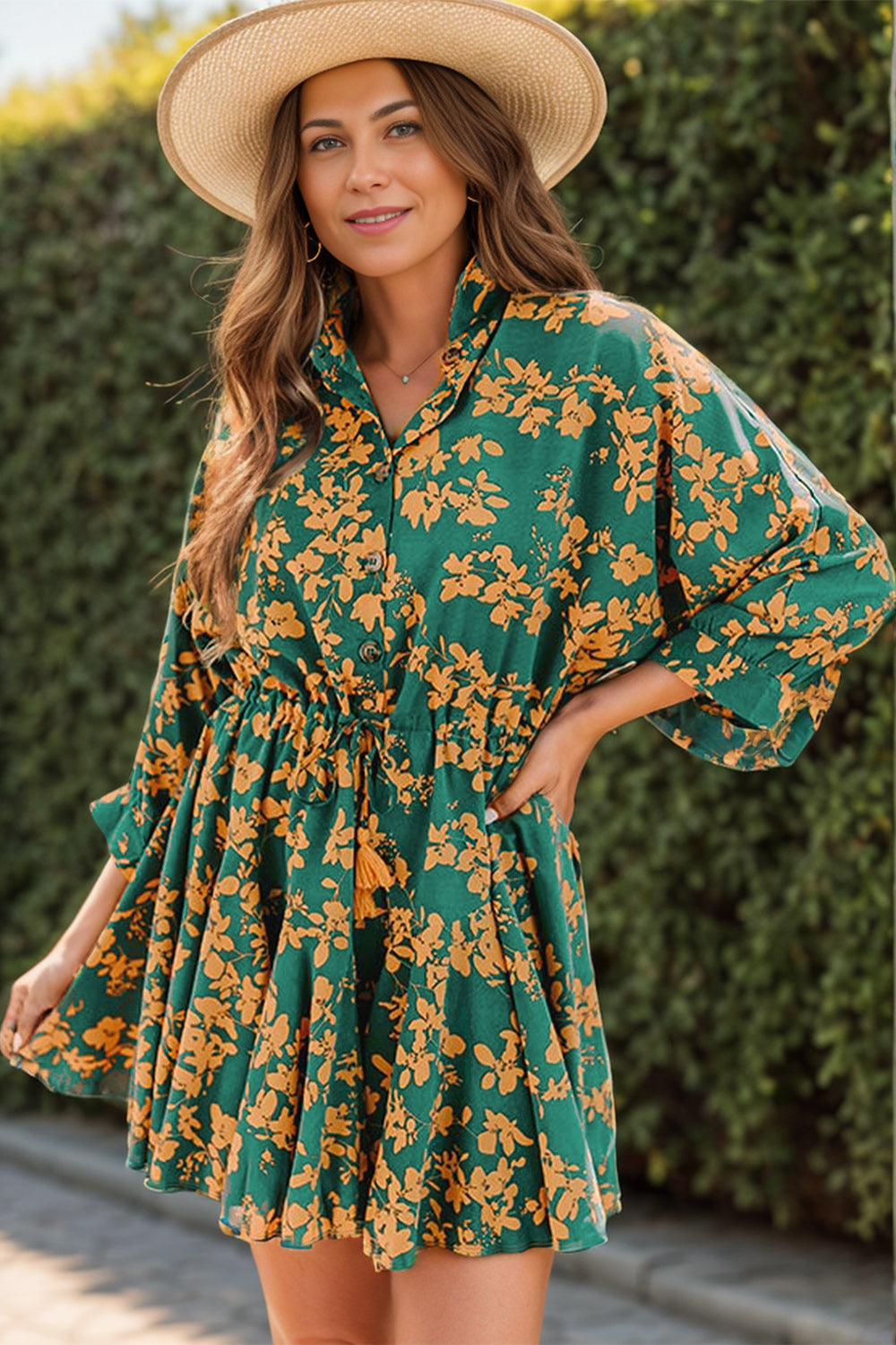 Printed Three-Quarter Sleeve Mini Dress - Charming Charlie