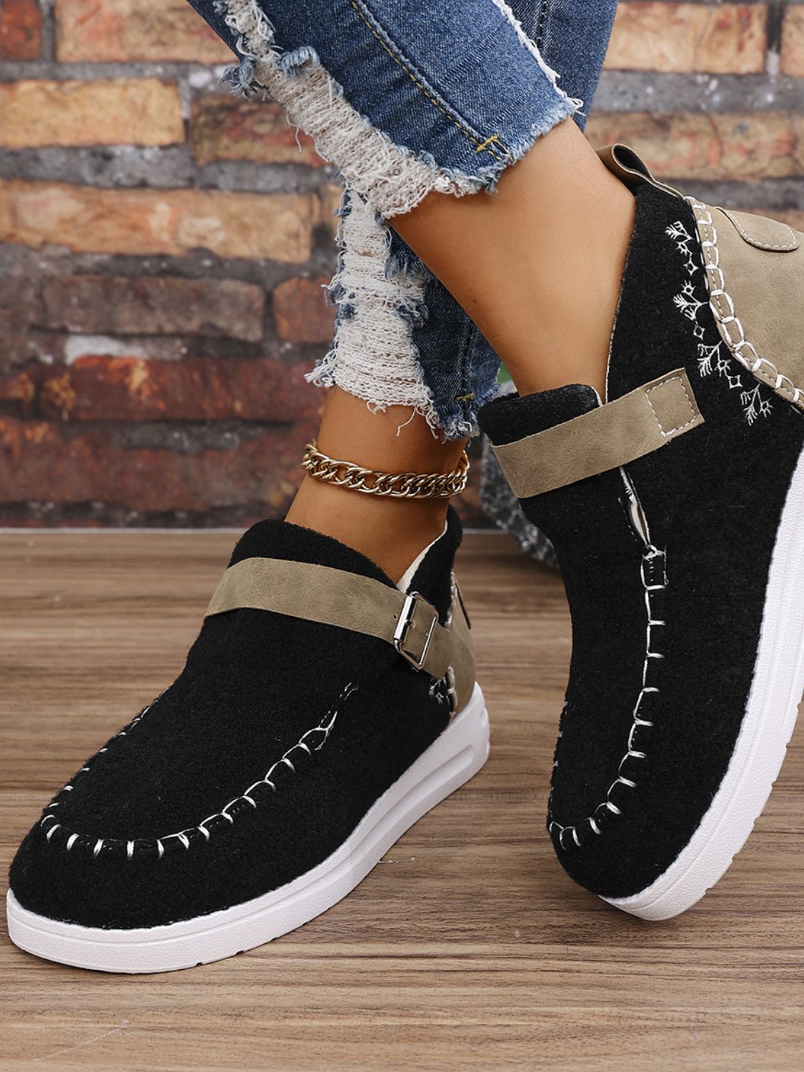 Contrast Round Toe Buckle Sneakers - Charming Charlie