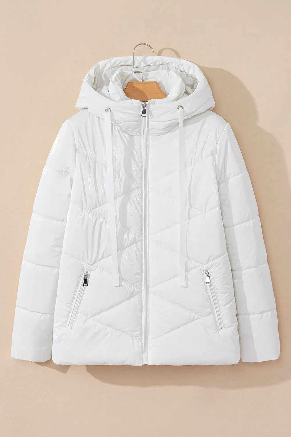 Drawstring Zip Up Long Sleeve Hooded Winter Coat - Charming Charlie