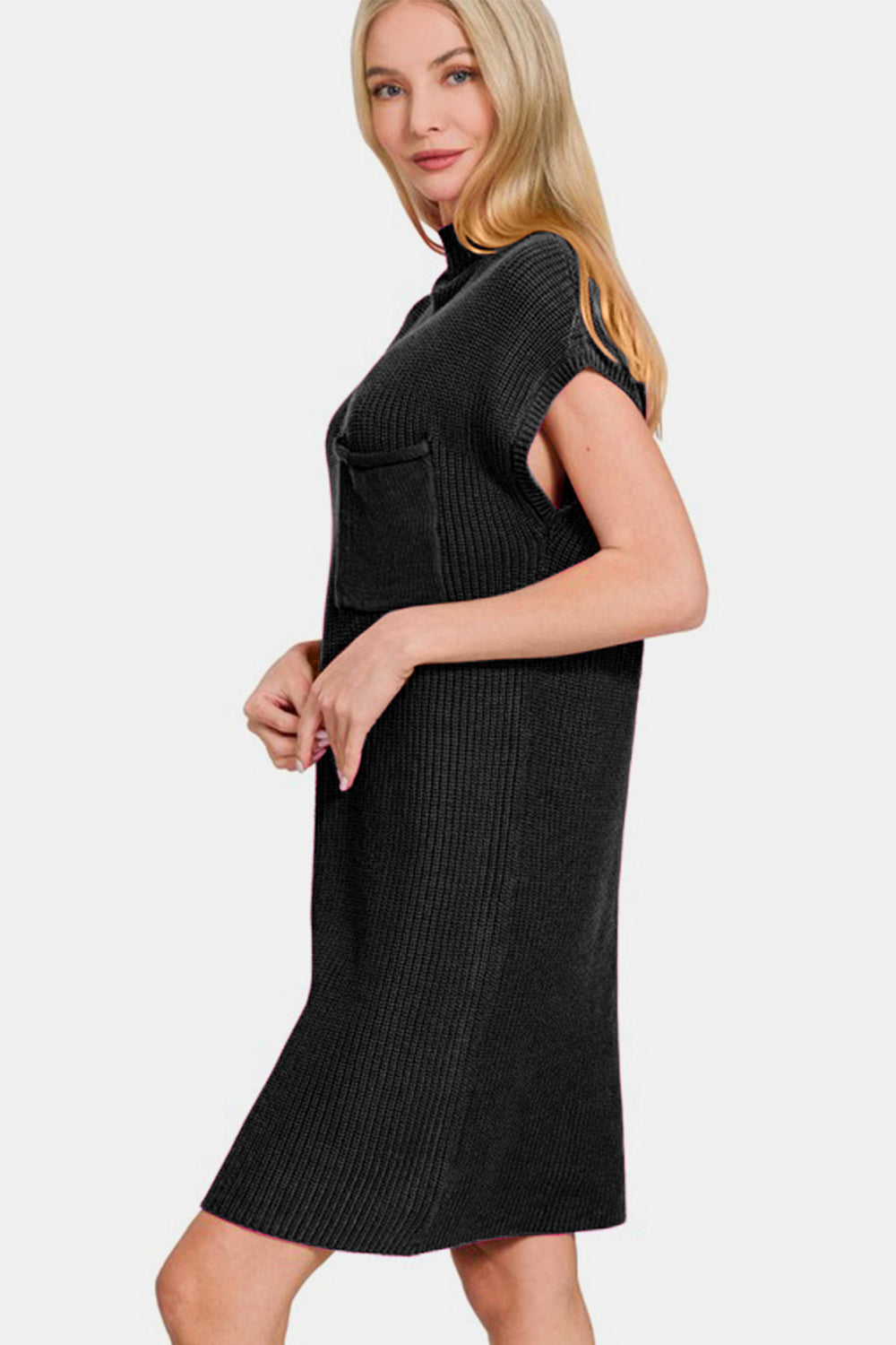 Zenana Mock Neck Short Sleeve Sweater Dress - Charming Charlie