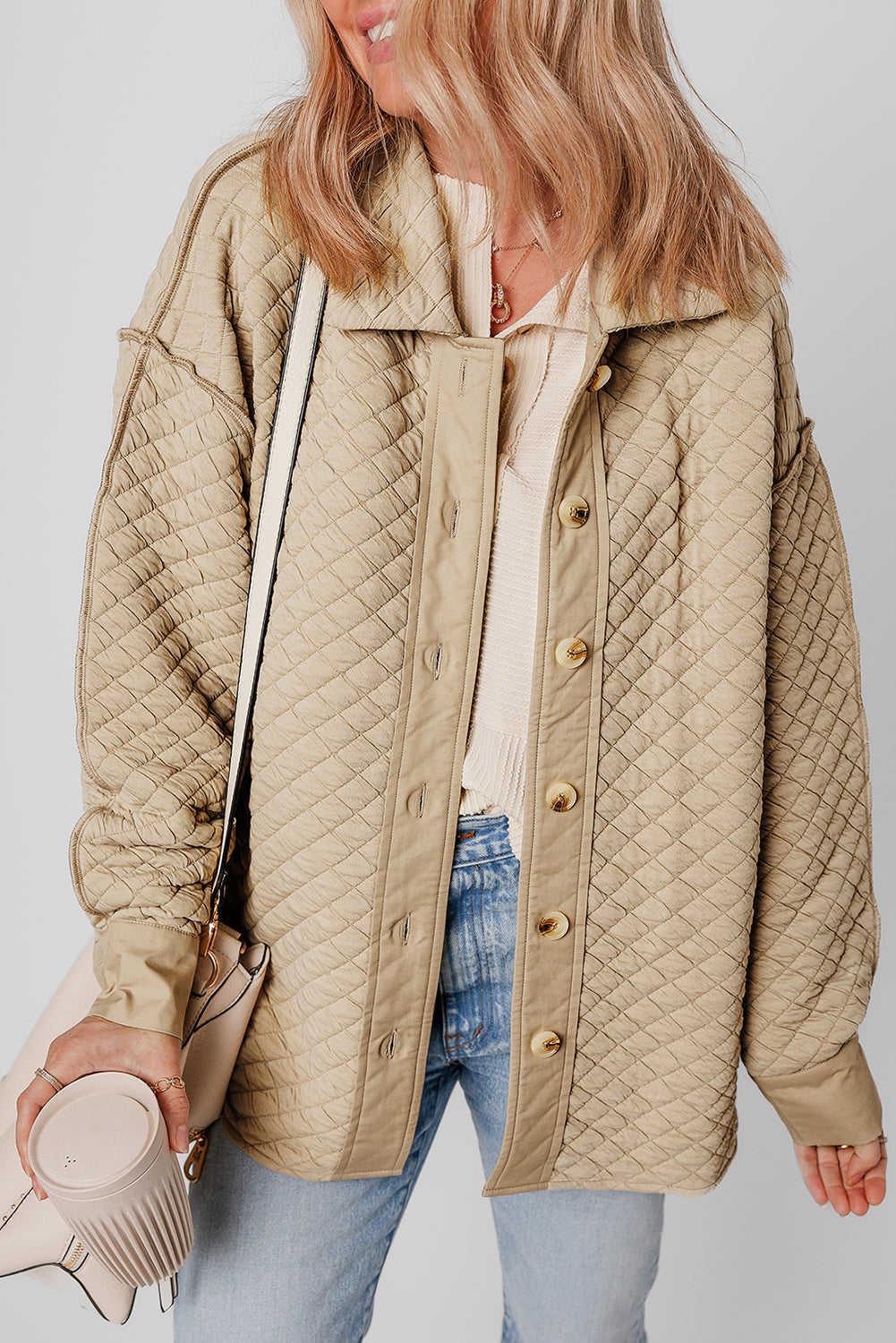 Exposed Seam Collared Neck Button Up Shacket - Charming Charlie