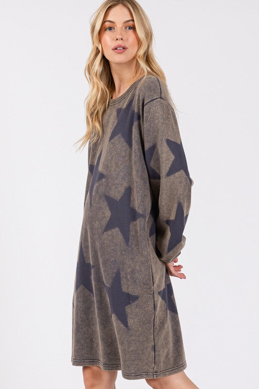 SAGE + FIG Washed Star Print Round Neck Dress - Charming Charlie