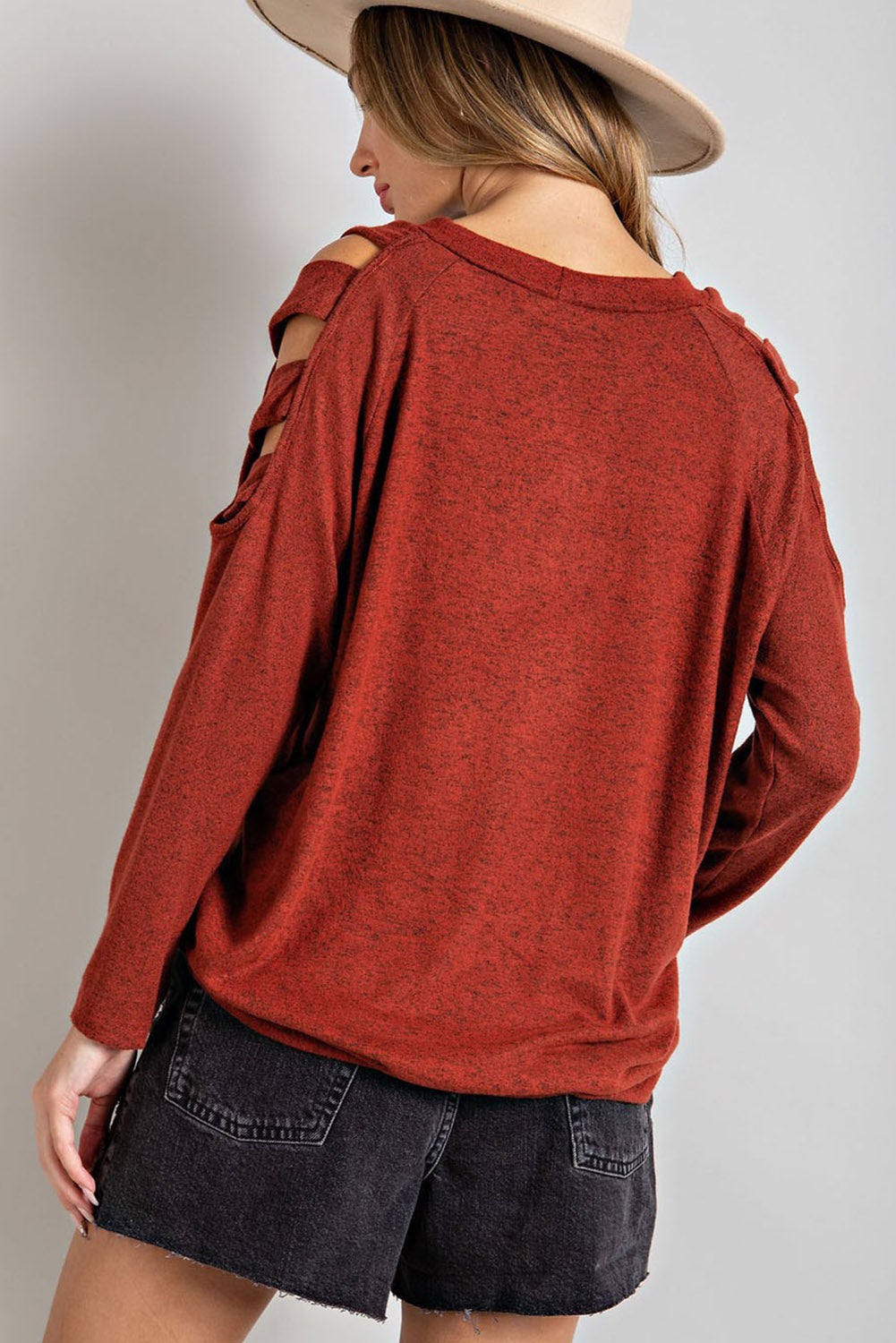 Cutout Round Neck Long Sleeve Top - Charming Charlie