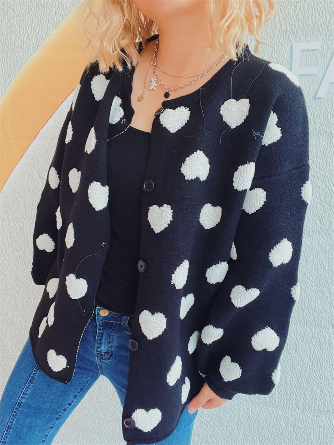 Heart Button Up Long Sleeve Cardigan - Charming Charlie