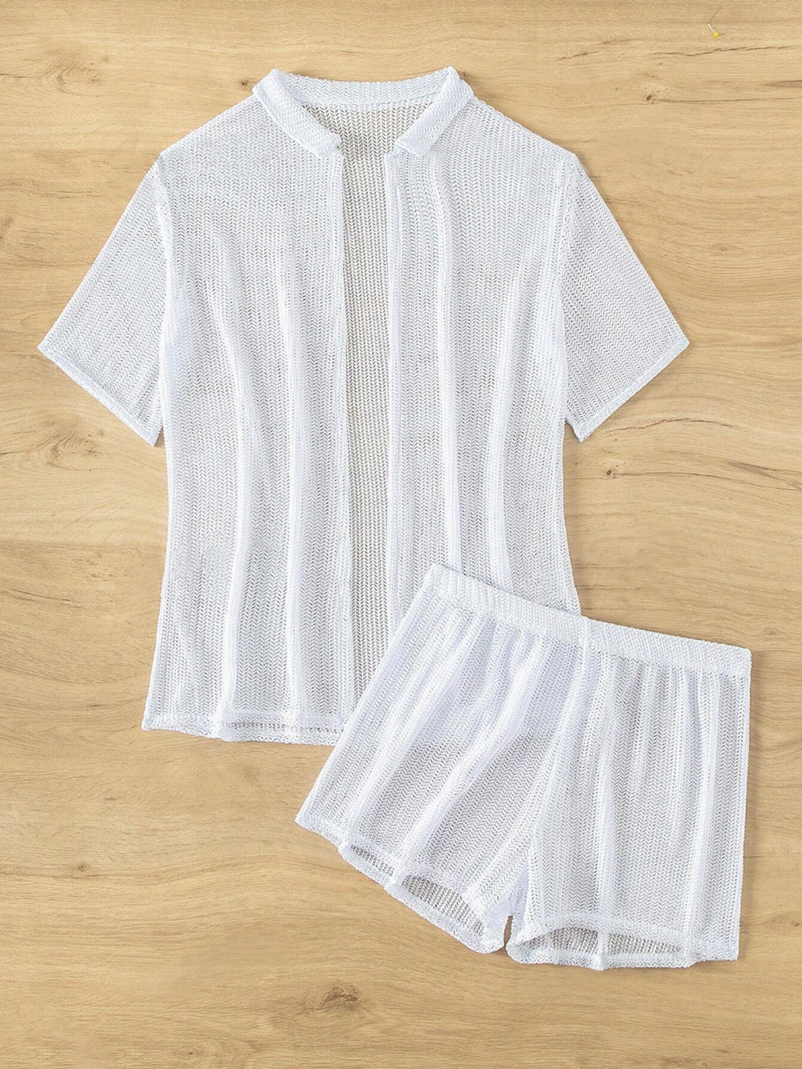 Open Front Half Sleeve Top and Shorts Cover Up Set - Charming Charlie