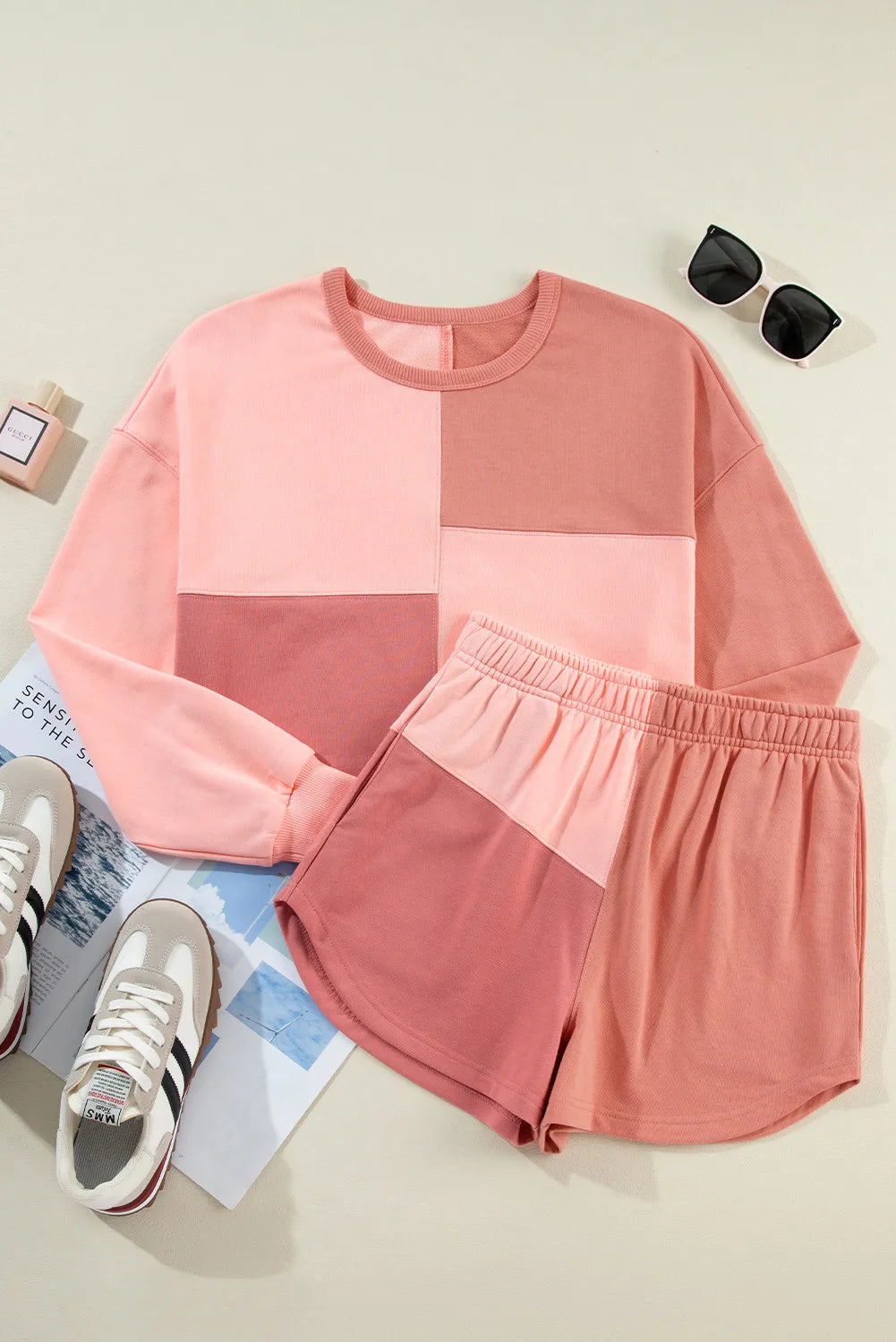 Color Block Round Neck Top and Shorts Set - Charming Charlie