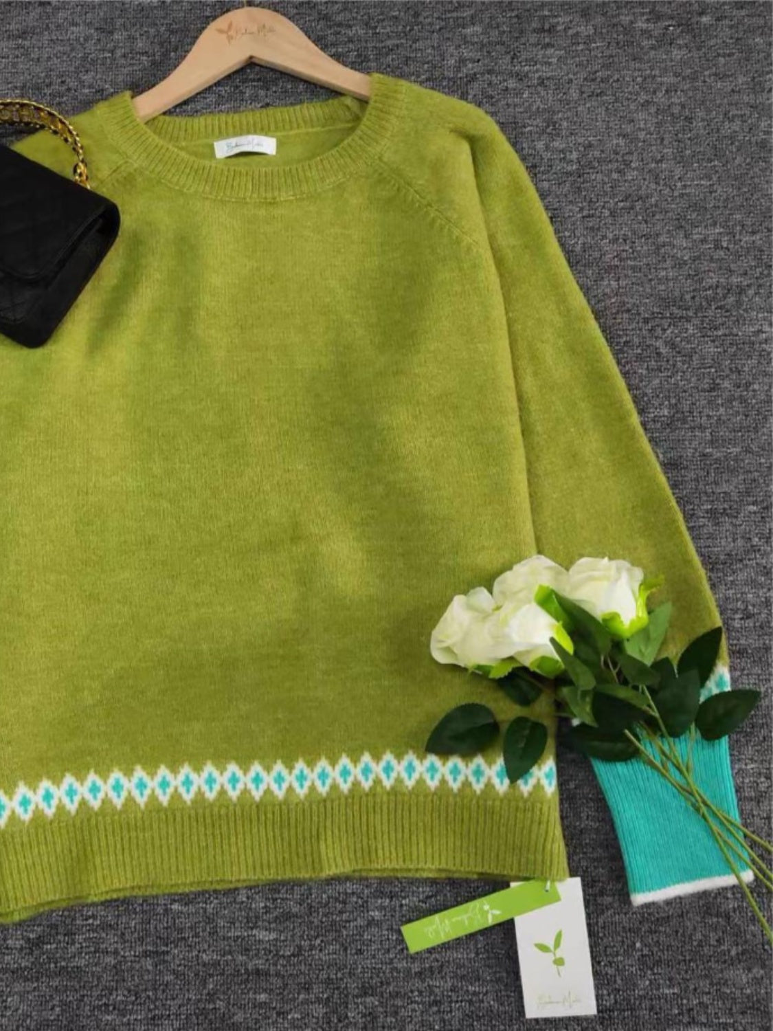 Contrast Round Neck Long Sleeve Sweater - Charming Charlie