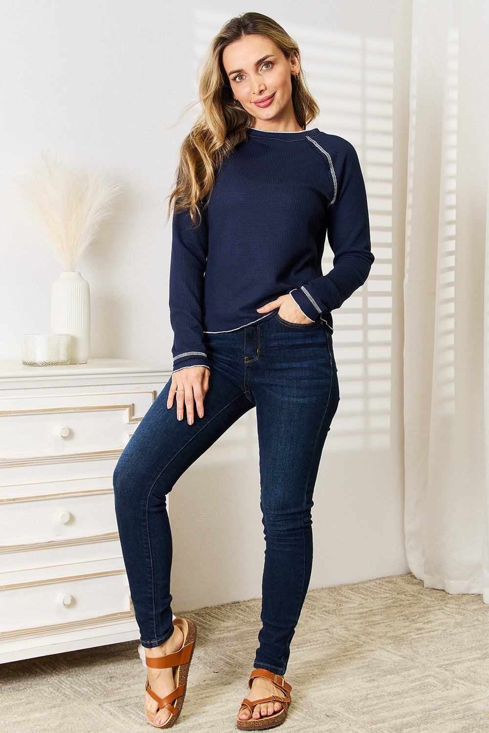 Basic Bae Long Raglan Sleeve Round Neck Top - Charming Charlie