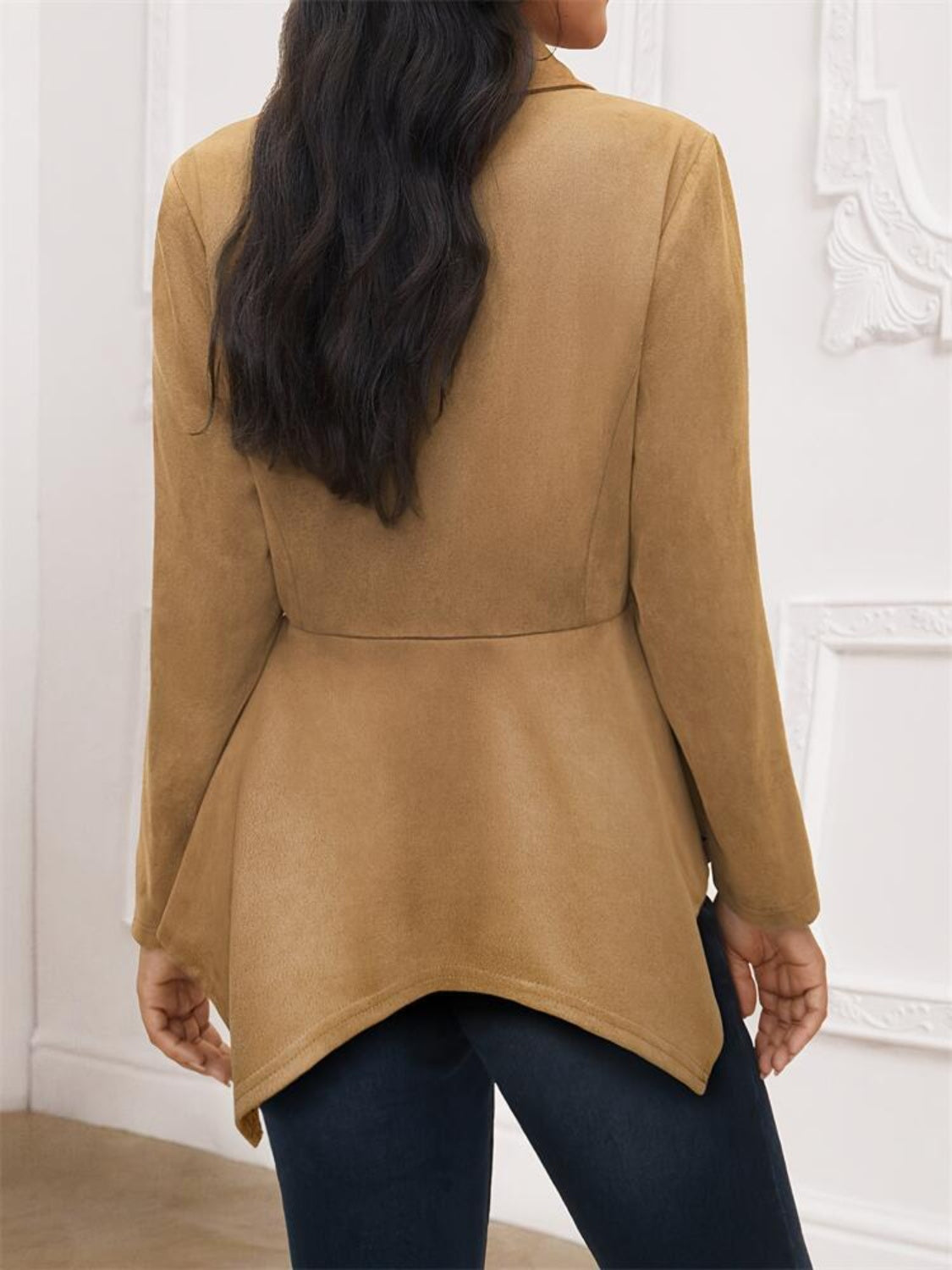 Handkerchief Hem Button Up Collared Neck Jacket - Charming Charlie