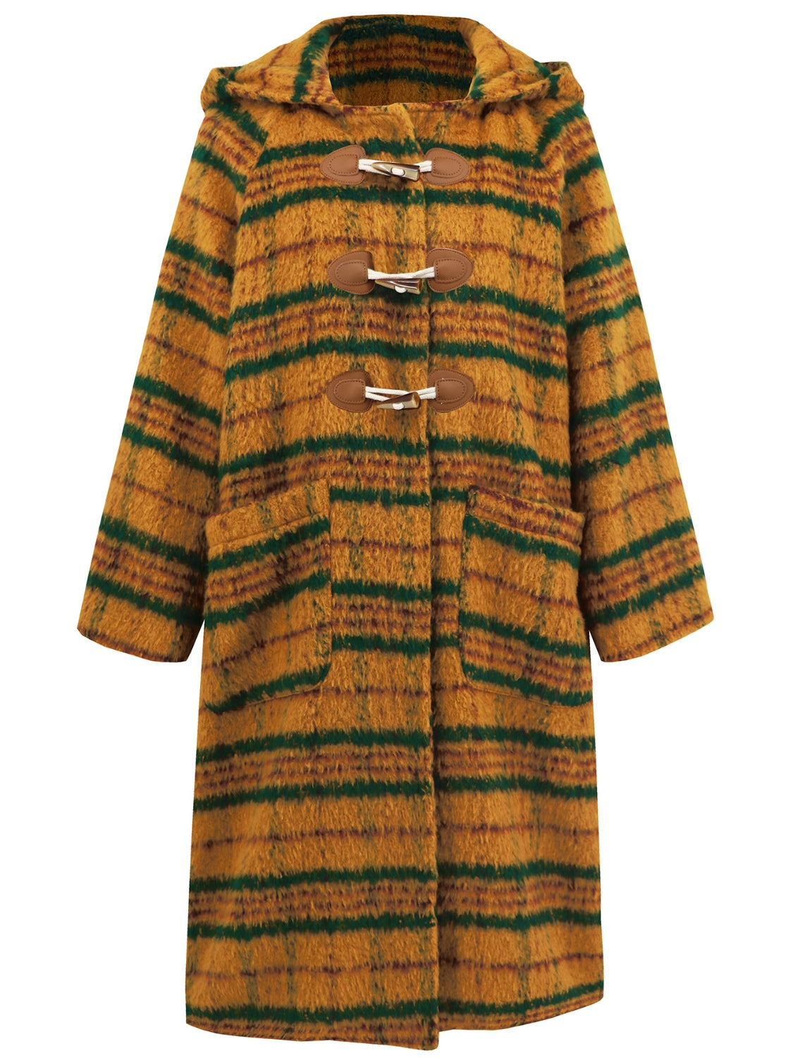 Plaid Long Sleeve Hooded Coat with Pockets - Charming Charlie