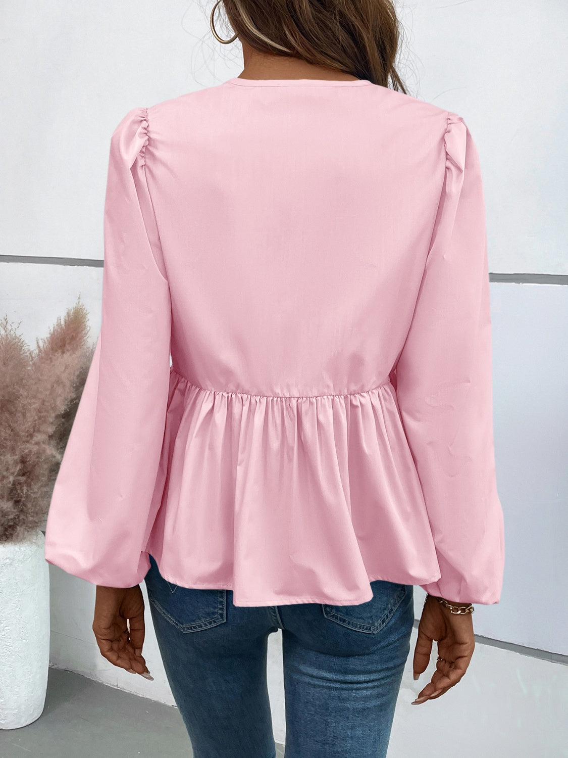 Peplum Tied Long Sleeve Blouse - Charming Charlie