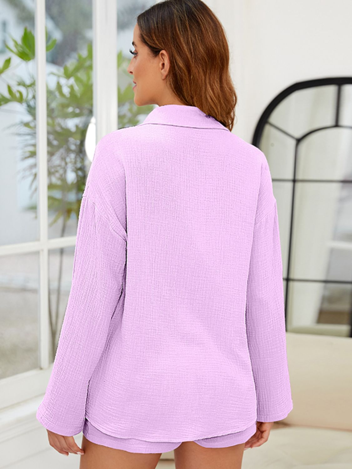 Button Up Long Sleeve Top and Shorts Set - Charming Charlie