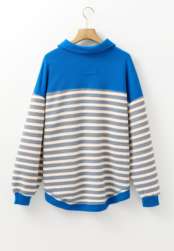 Striped Johnny Collar Long Sleeve Sweatshirt - Charming Charlie