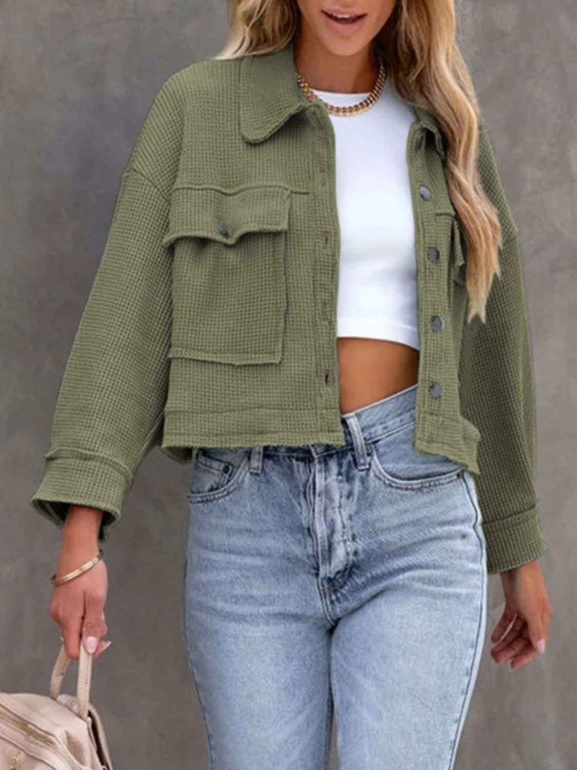 Button Up Long Sleeve Jacket - Charming Charlie