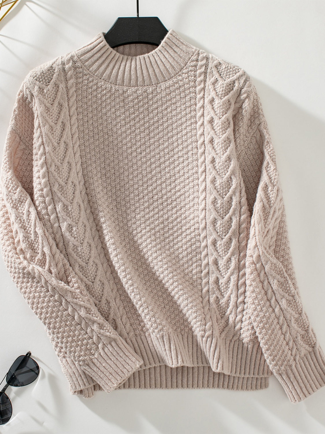 Cable-Knit Mock Neck Long Sleeve Sweater - Charming Charlie