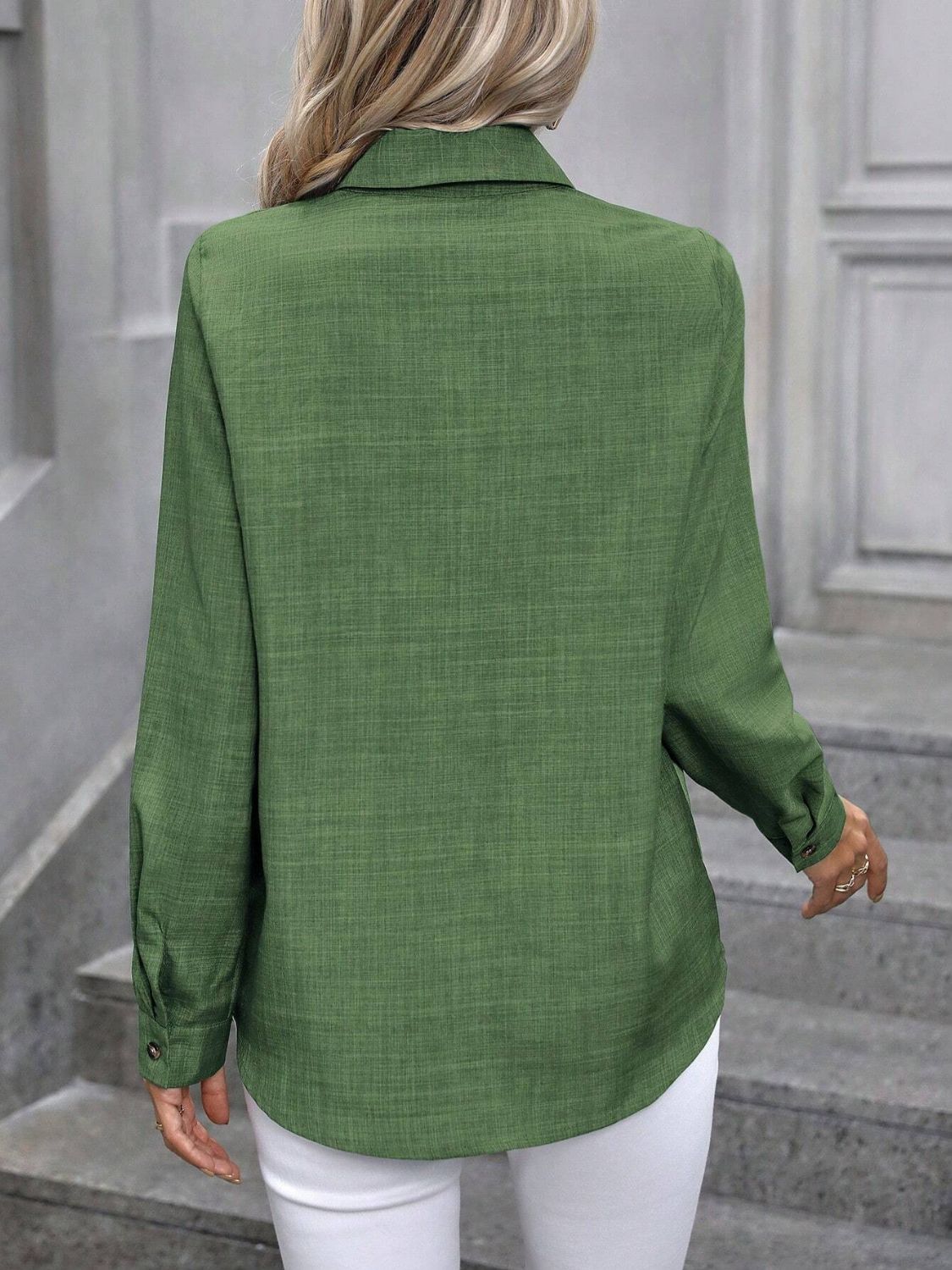 Button Up Collared Neck Long Sleeve Shirt - Charming Charlie