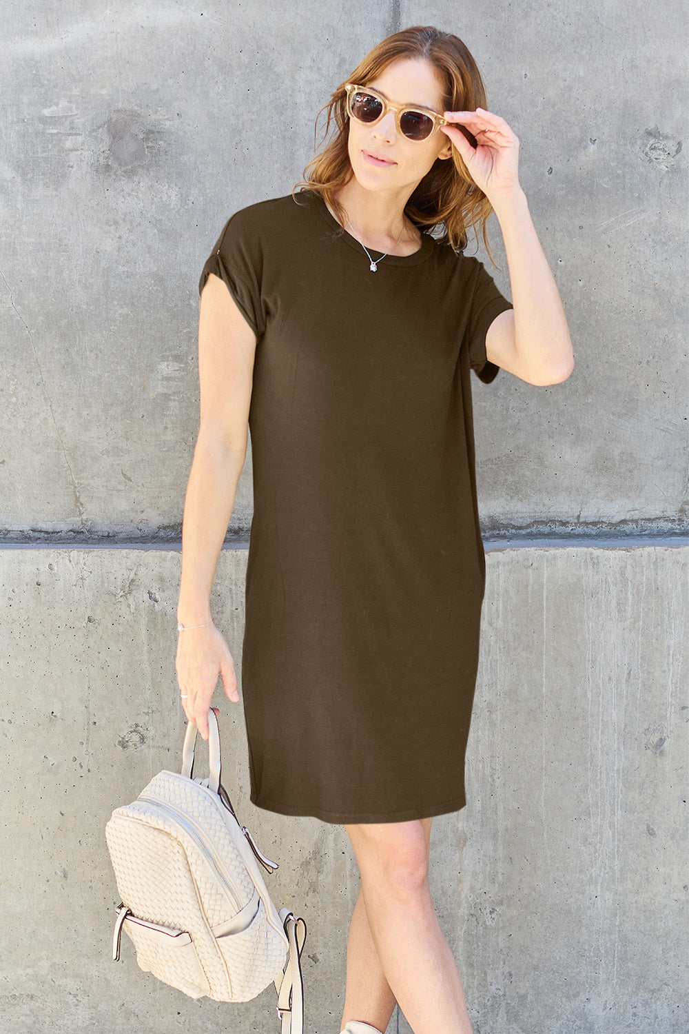 Basic Bae Full Size Round Neck Short Sleeve Dress with Pockets - Charming Charlie