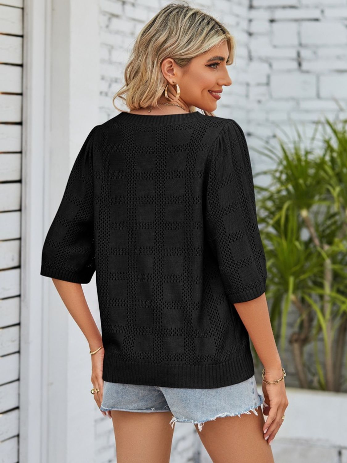 Openwork Round Neck Knit Top - Charming Charlie