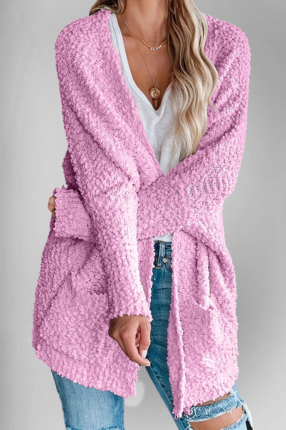 Double Take Pocketed Open Front Long Sleeve Cardigan - Charming Charlie