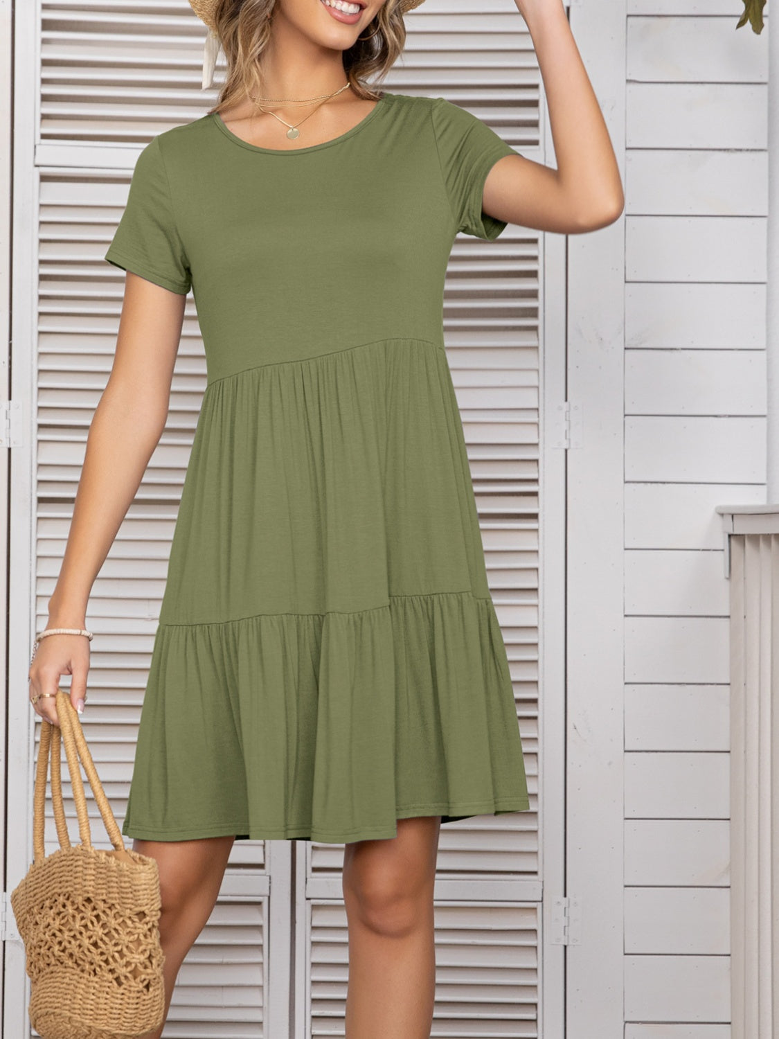 Round Neck Short Sleeve Mini Tee Dress - Charming Charlie