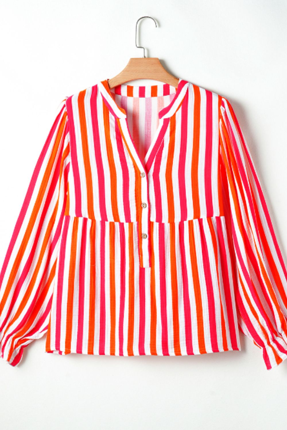 Striped Notched Flounce Sleeve Blouse - Charming Charlie