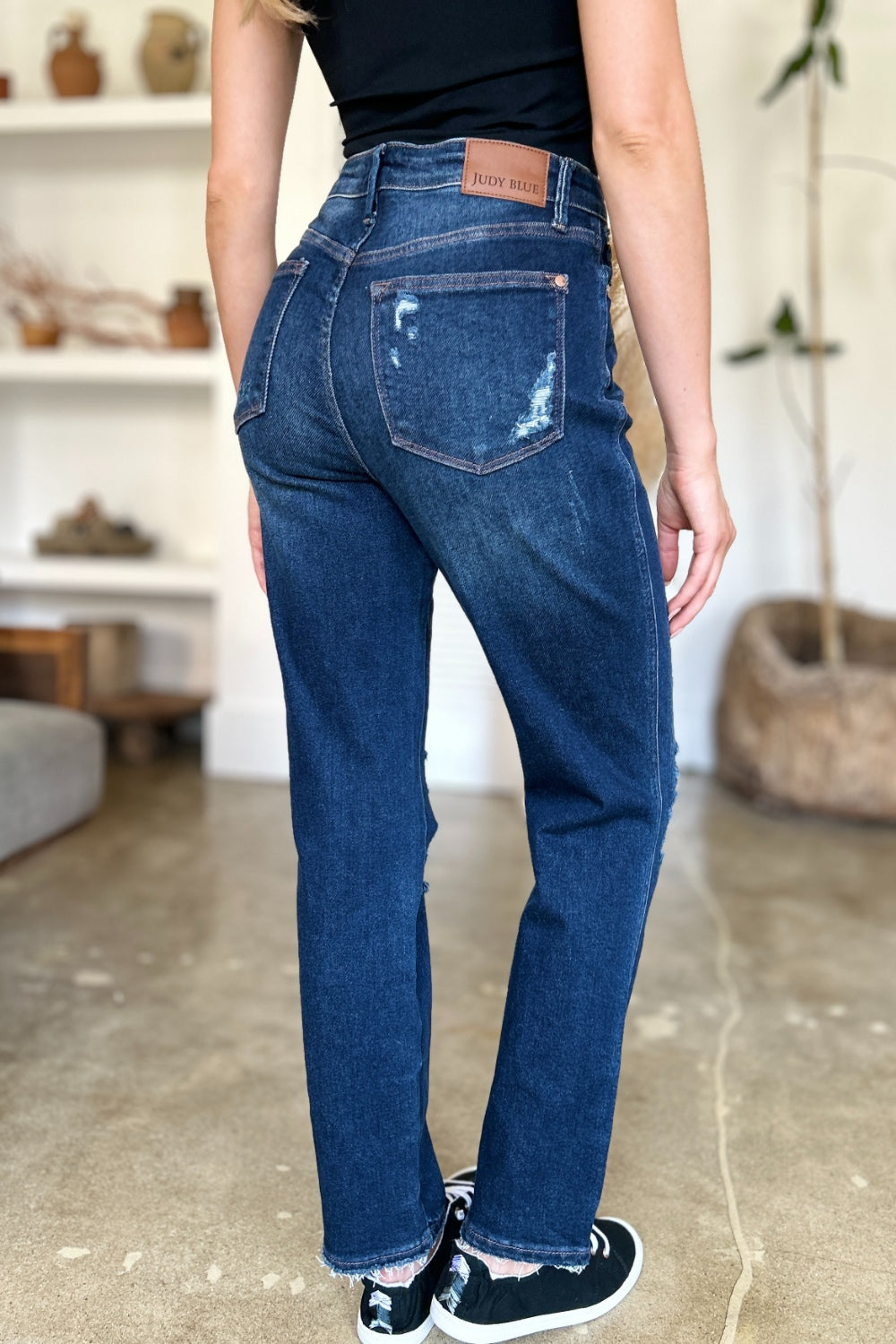 Judy Blue Full Size High Waist Rigid Magic Heavy Destroy Straight Jeans - Charming Charlie