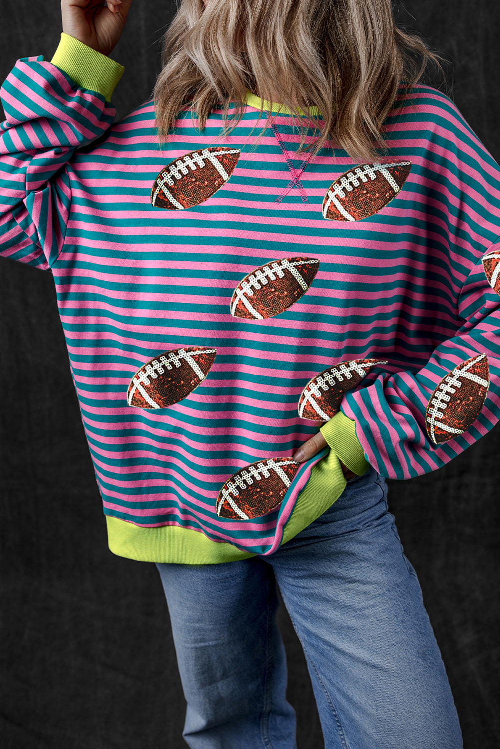 Striped Football Long Sleeve Sweatshirt - Charming Charlie
