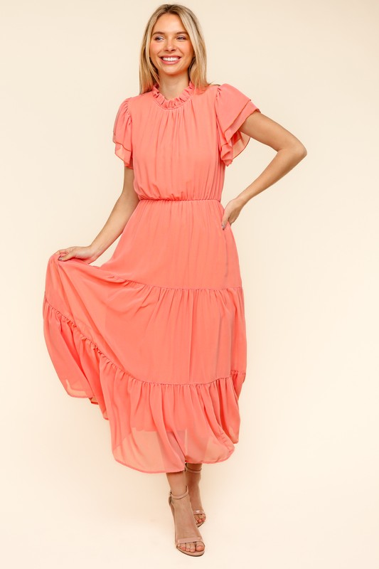Haptics Full Size Tiered Frill Mock Neck Short Sleeve Dress - Charming Charlie