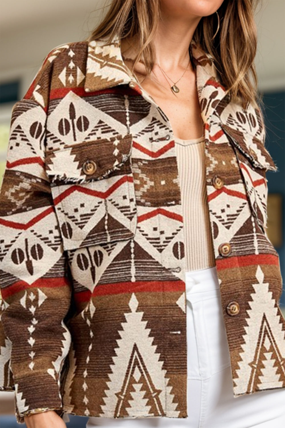 Geometric Button Up Long Sleeve Jacket - Charming Charlie