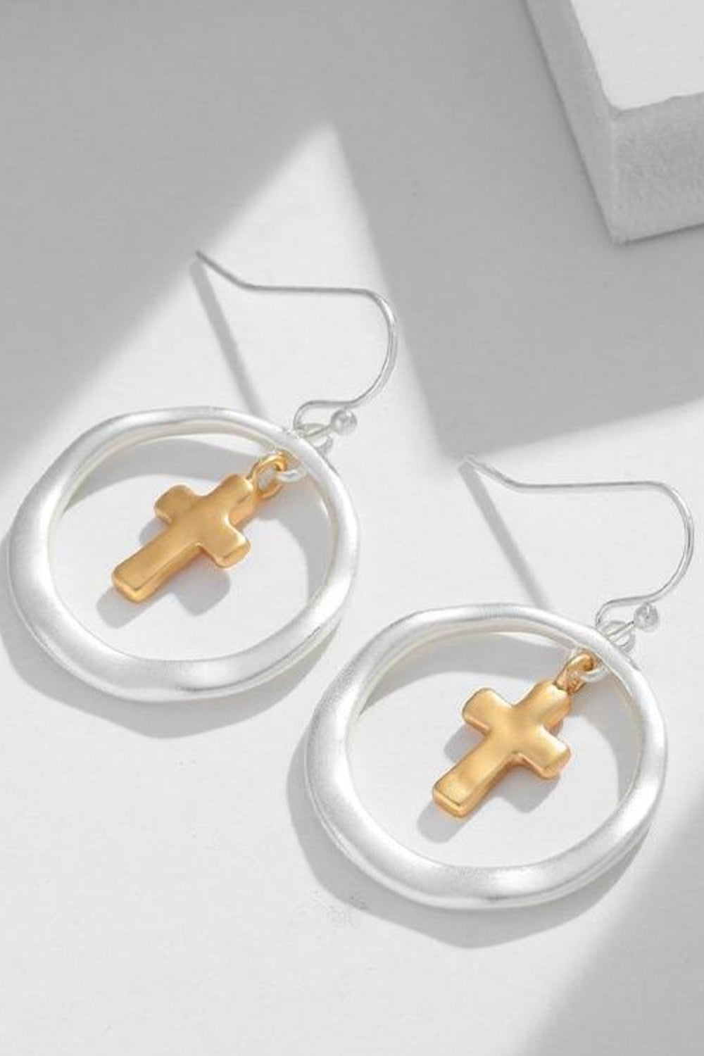 Brass Contrast Cross Dangle Earrings - Charming Charlie