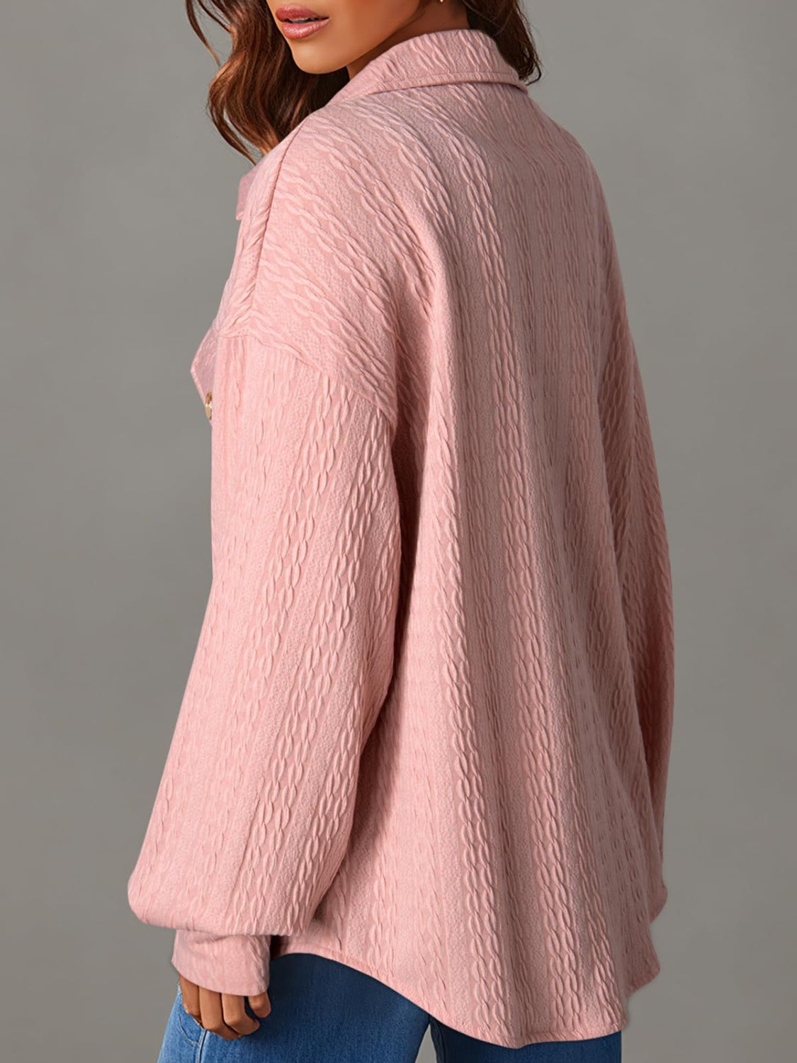 Textured Button Up Long Sleeve Shacket - Charming Charlie