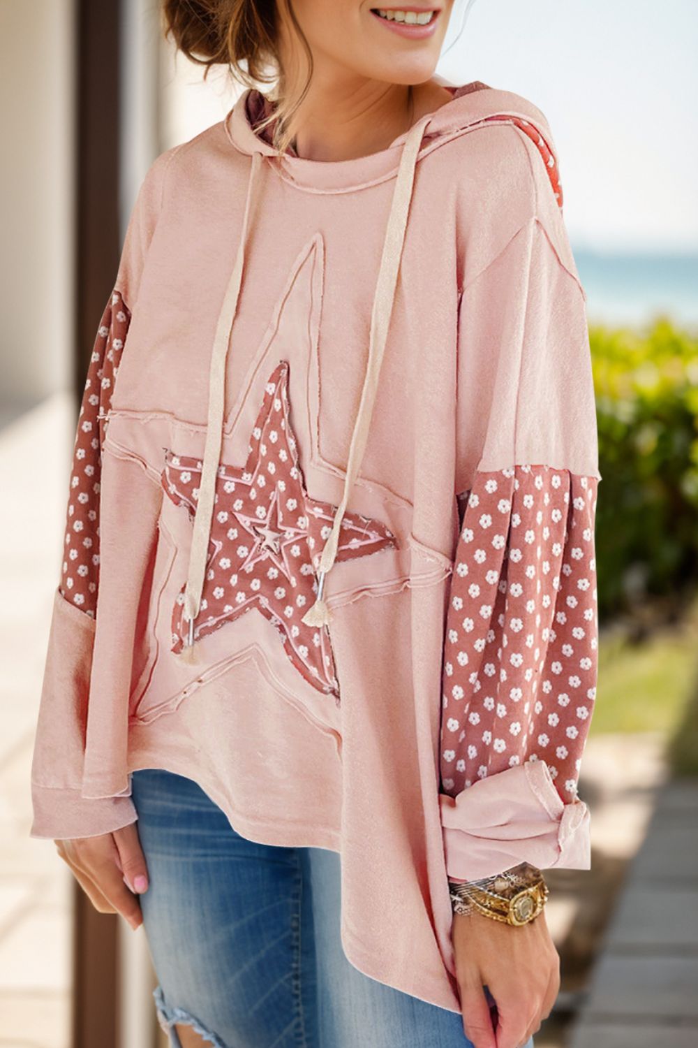 Drawstring Star Long Sleeve Hoodie - Charming Charlie