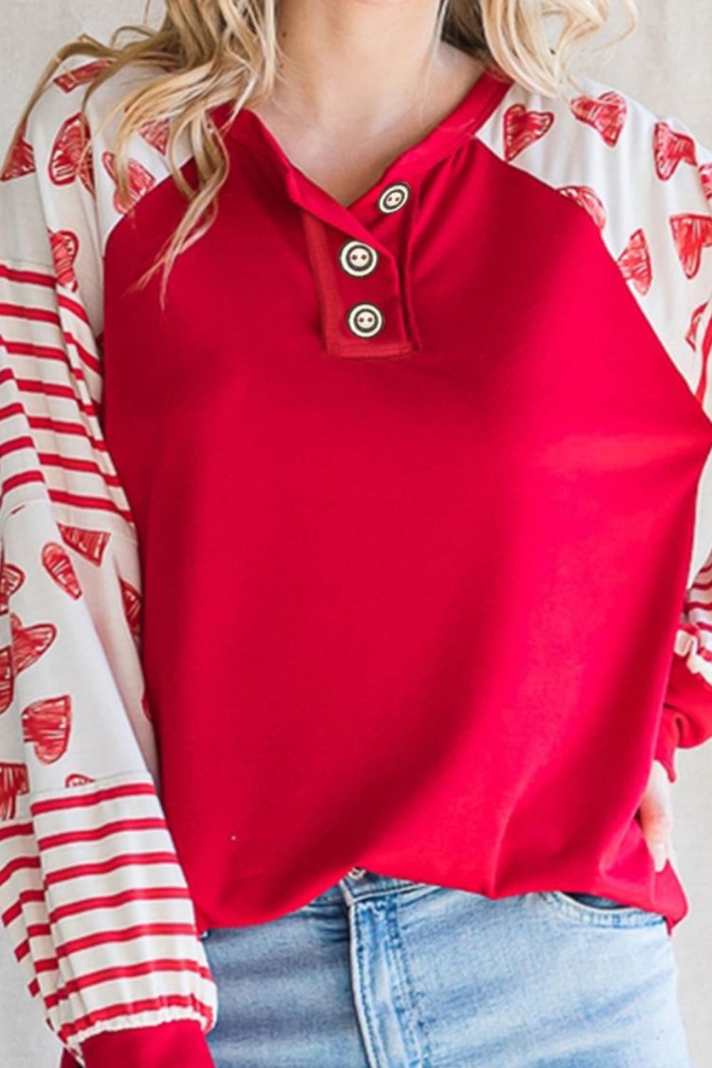 Heart Printed Round Neck Long Sleeve T-Shirt - Charming Charlie